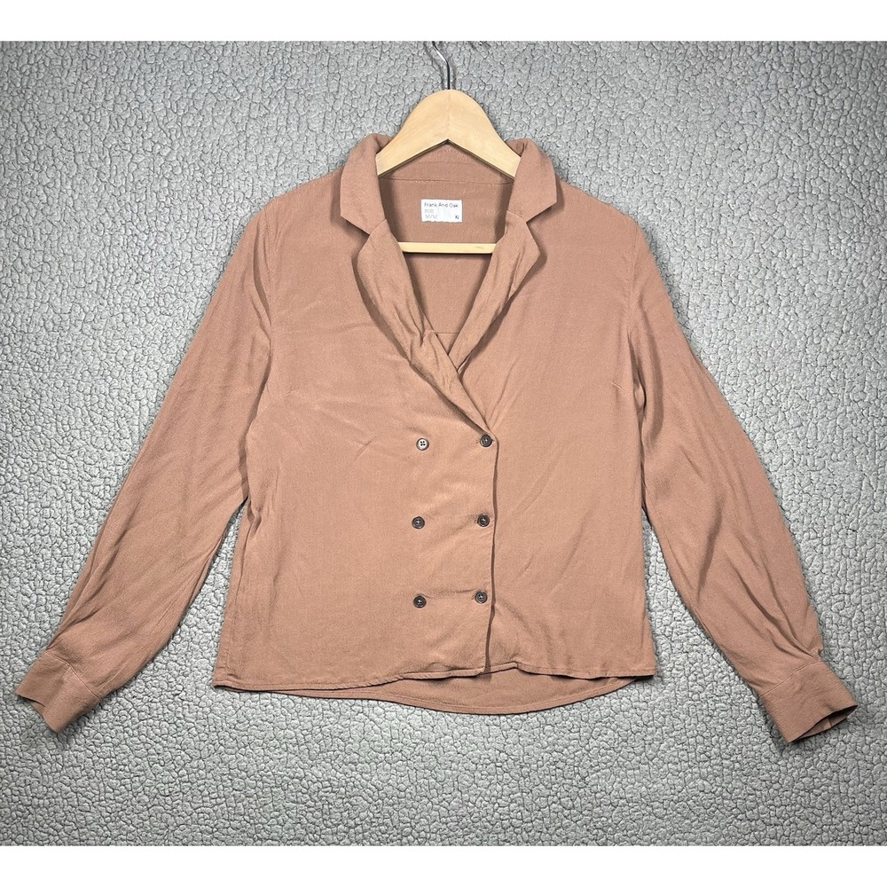 Frank And Oak Womens Sz M Button Down Top Long Sleeve Shirt Lightweight Brown